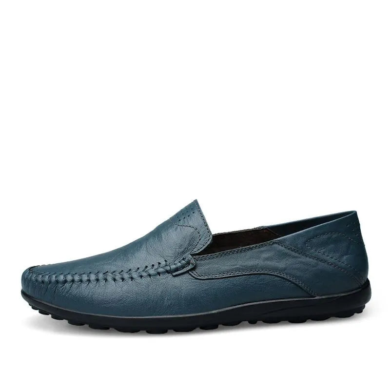 Men's Leather Driving Loafers with Woven Stitch Detail