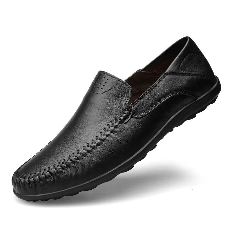 Men's Leather Driving Loafers with Woven Stitch Detail