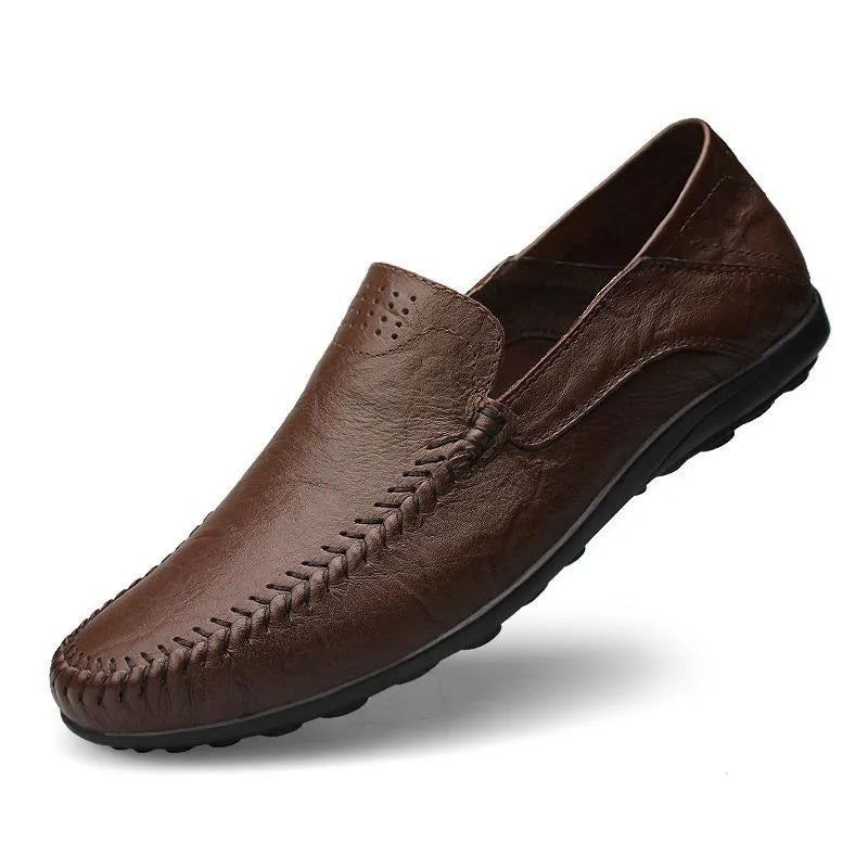 Men's Leather Driving Loafers with Woven Stitch Detail