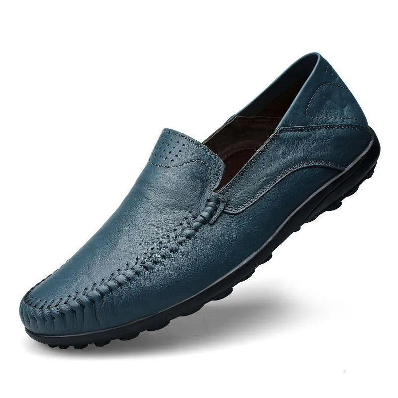 Men's Leather Driving Loafers with Woven Stitch Detail