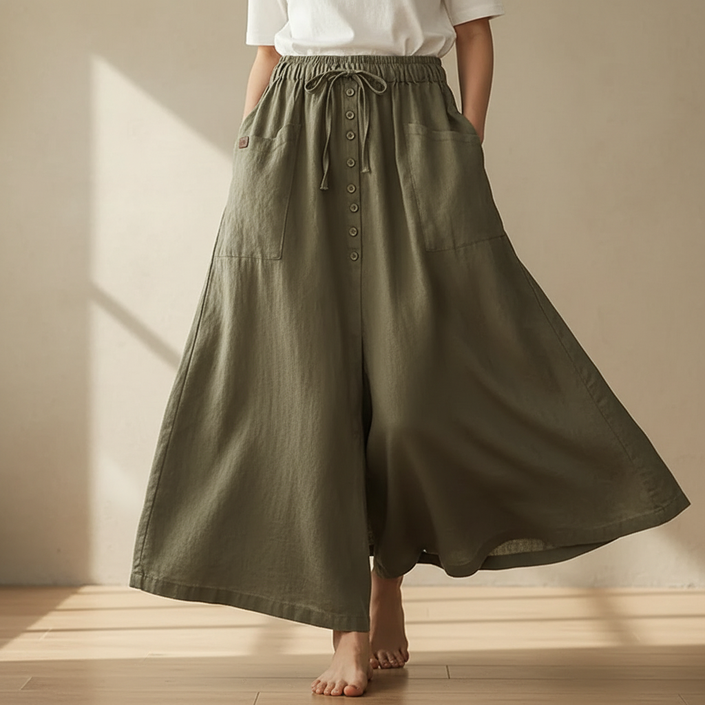 Women's Linen Blend Button Front Midi Skirt