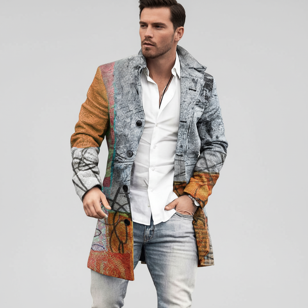 Męski płaszcz w kratę z domieszką wełny | Elegancki płaszcz o kroju krawieckim