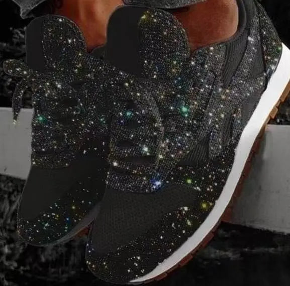 Baskets scintillantes à lacets pour femmes, ornées de strass étincelants