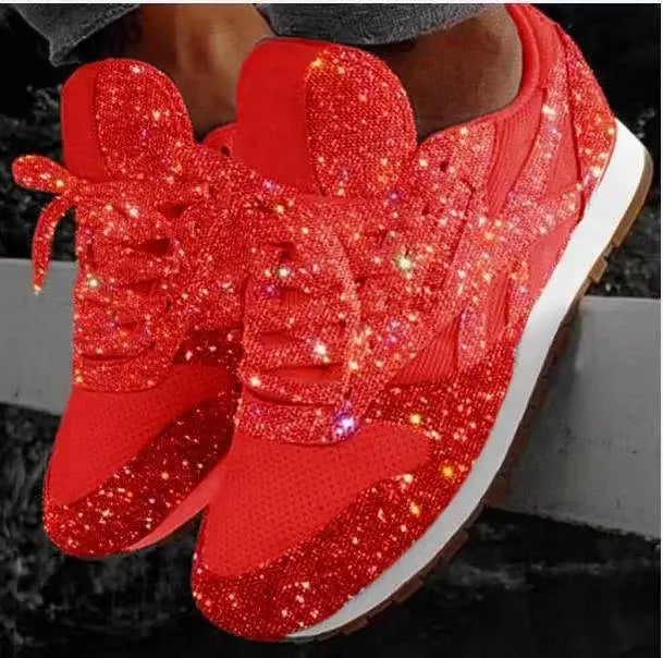 Baskets scintillantes à lacets pour femmes, ornées de strass étincelants