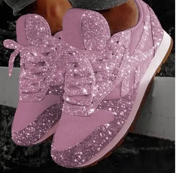 Baskets scintillantes à lacets pour femmes, ornées de strass étincelants