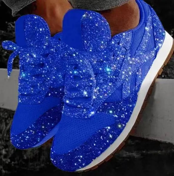 Baskets scintillantes à lacets pour femmes, ornées de strass étincelants