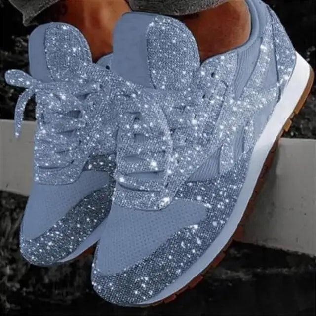 Baskets scintillantes à lacets pour femmes, ornées de strass étincelants