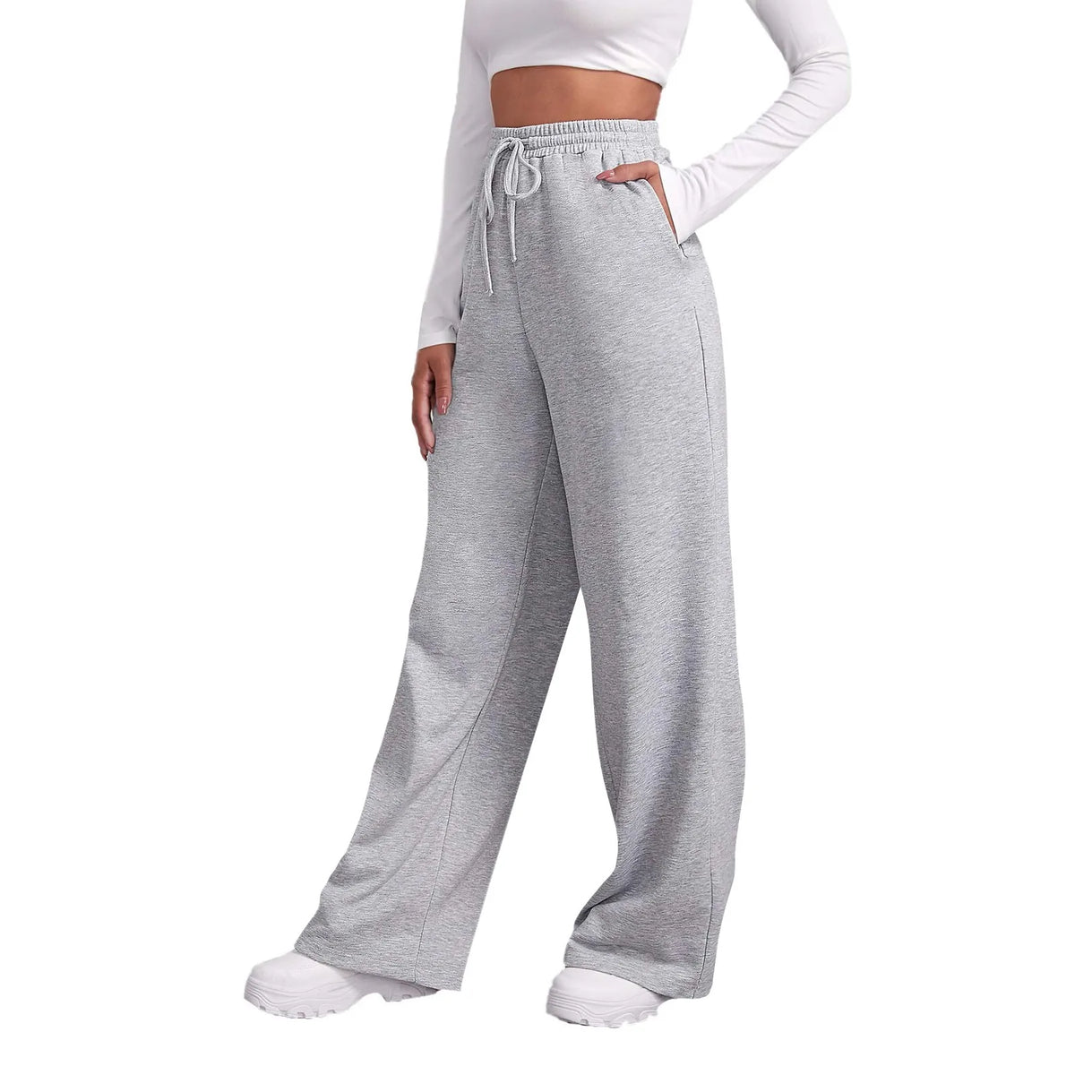 Pantalon large en lin pour femme | Pantalon décontracté taille haute