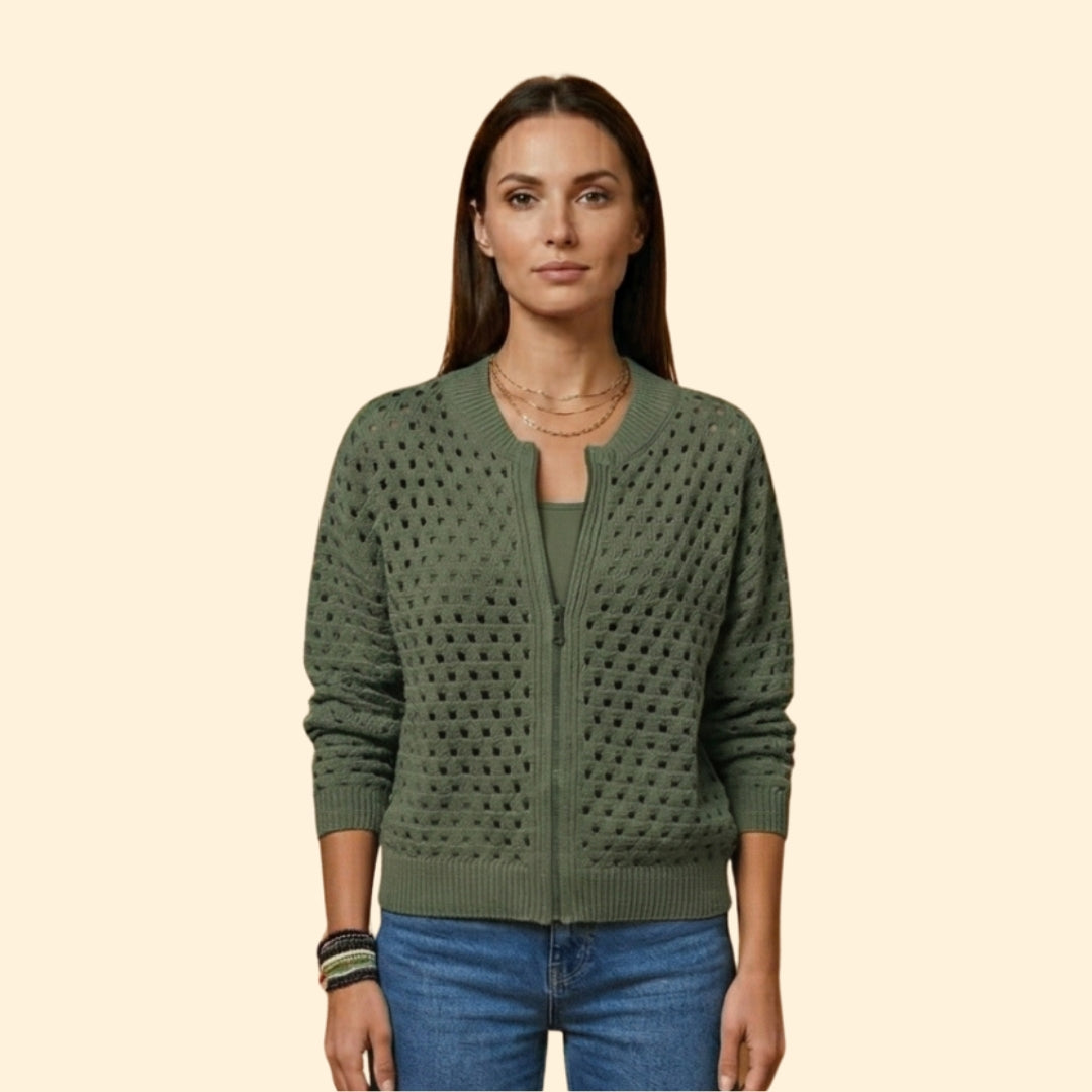 Women's Textured Knit Zip Cardigan