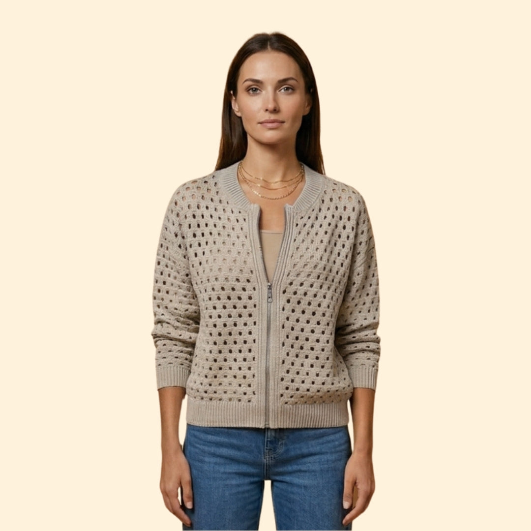 Women's Textured Knit Zip Cardigan