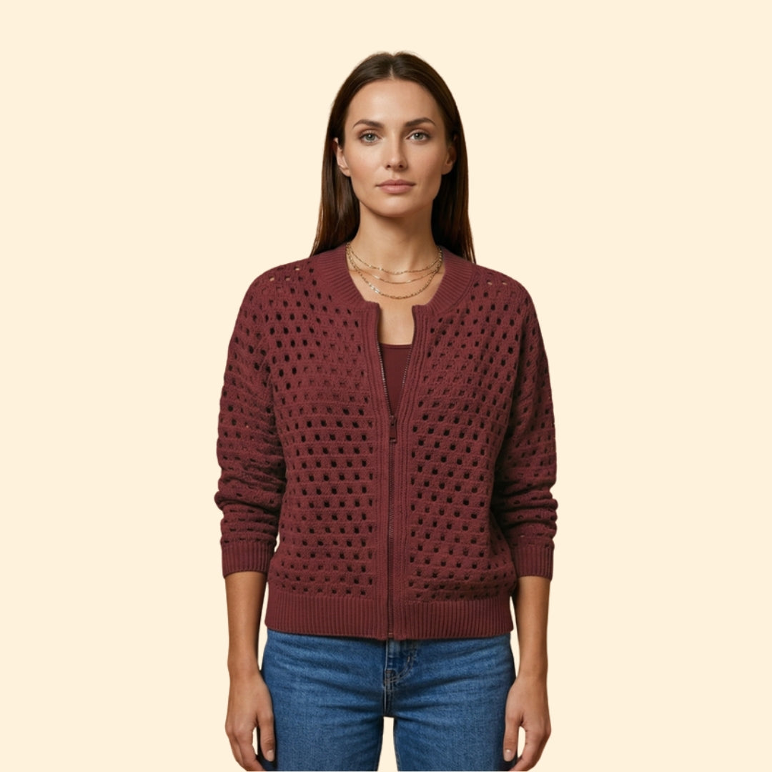 Women's Textured Knit Zip Cardigan