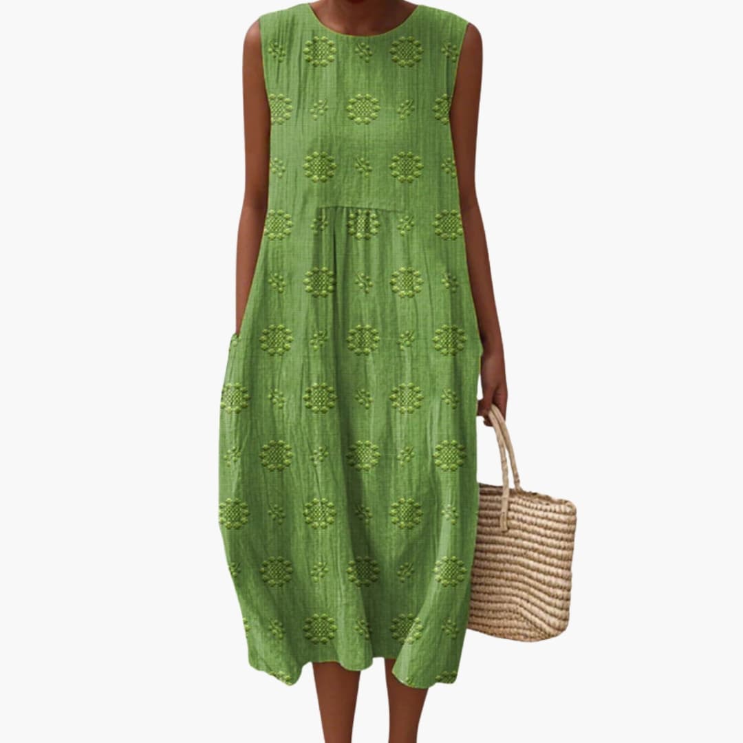Sleeveless Textured Maxi Dress with Side Pockets