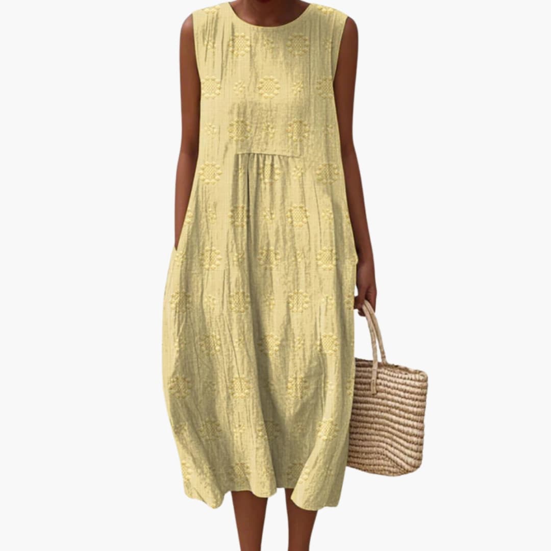 Sleeveless Textured Maxi Dress with Side Pockets