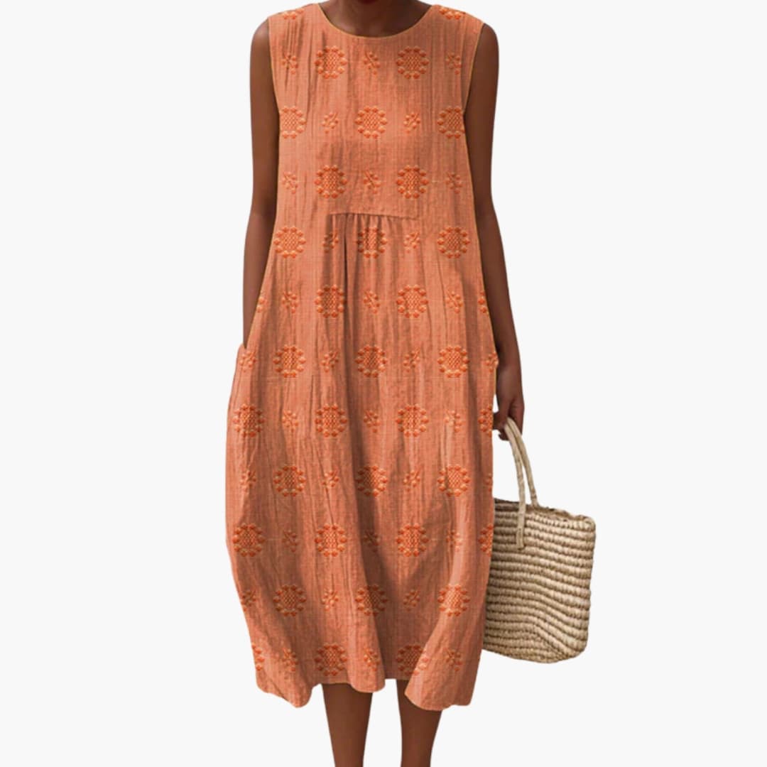 Sleeveless Textured Maxi Dress with Side Pockets