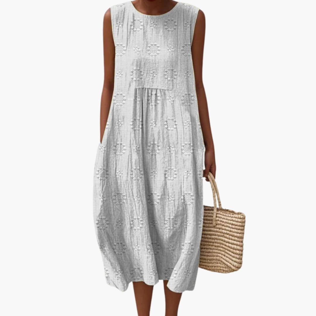 Sleeveless Textured Maxi Dress with Side Pockets