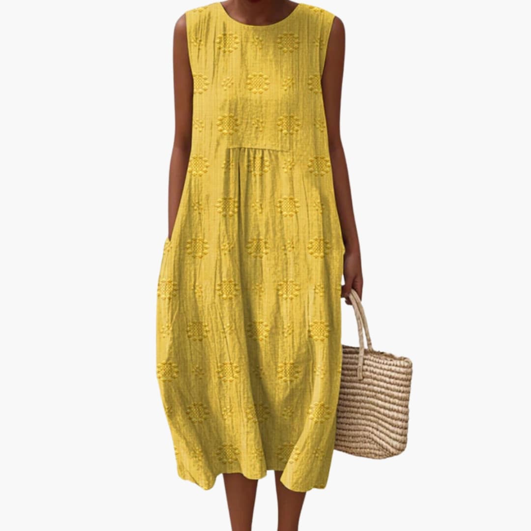 Sleeveless Textured Maxi Dress with Side Pockets