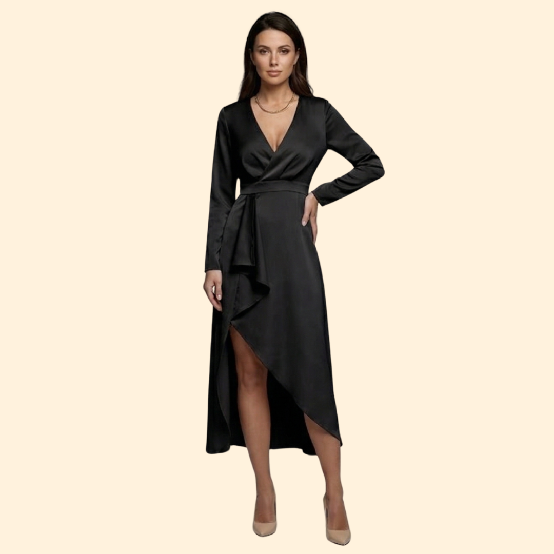 Women's Red Wrap Midi Dress with V-Neckline