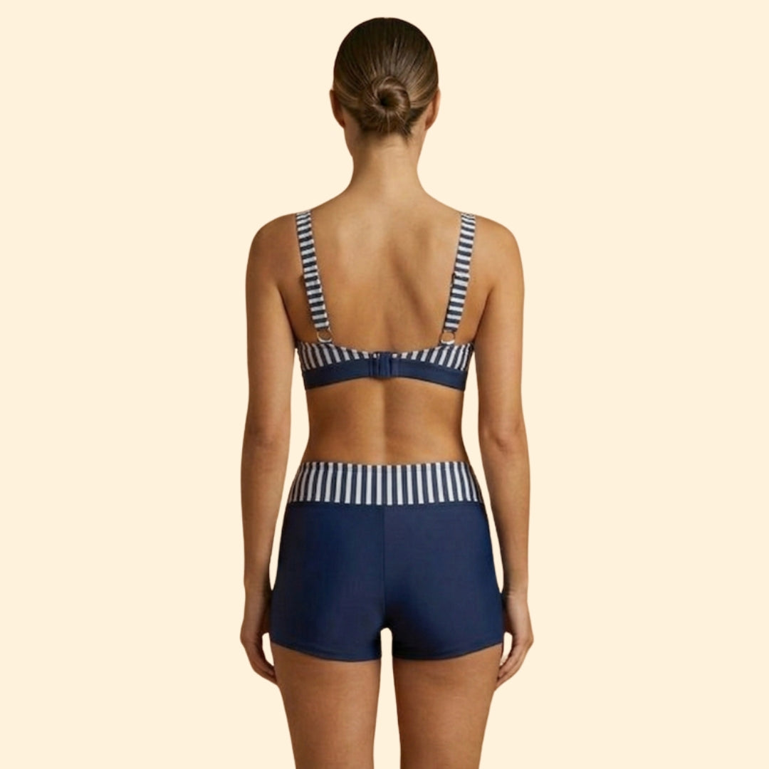 High-Waist Bikini Set with Ring Hardware and Shorts