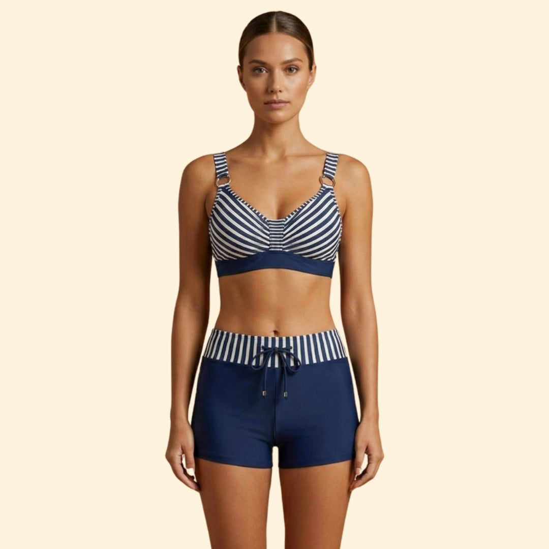 High-Waist Bikini Set with Ring Hardware and Shorts