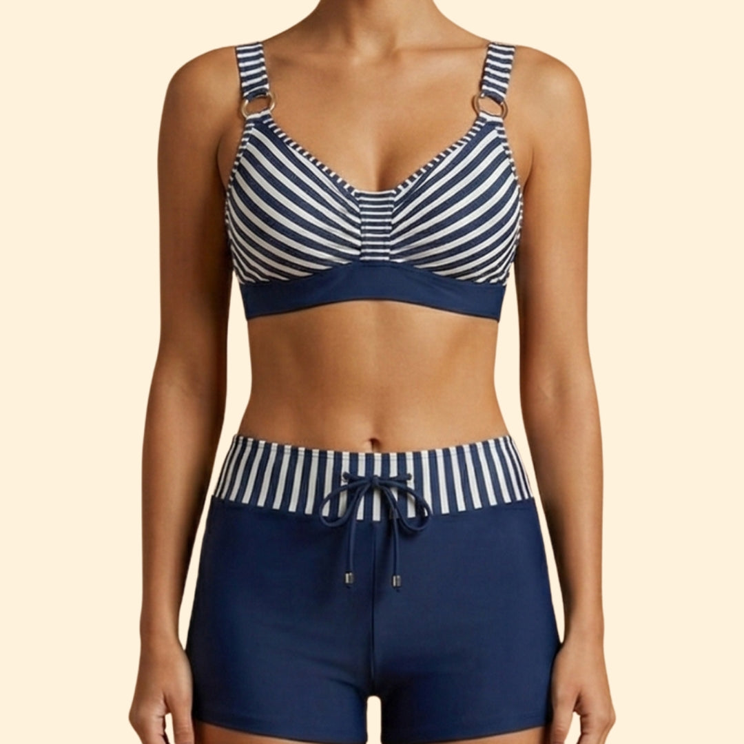 High-Waist Bikini Set with Ring Hardware and Shorts