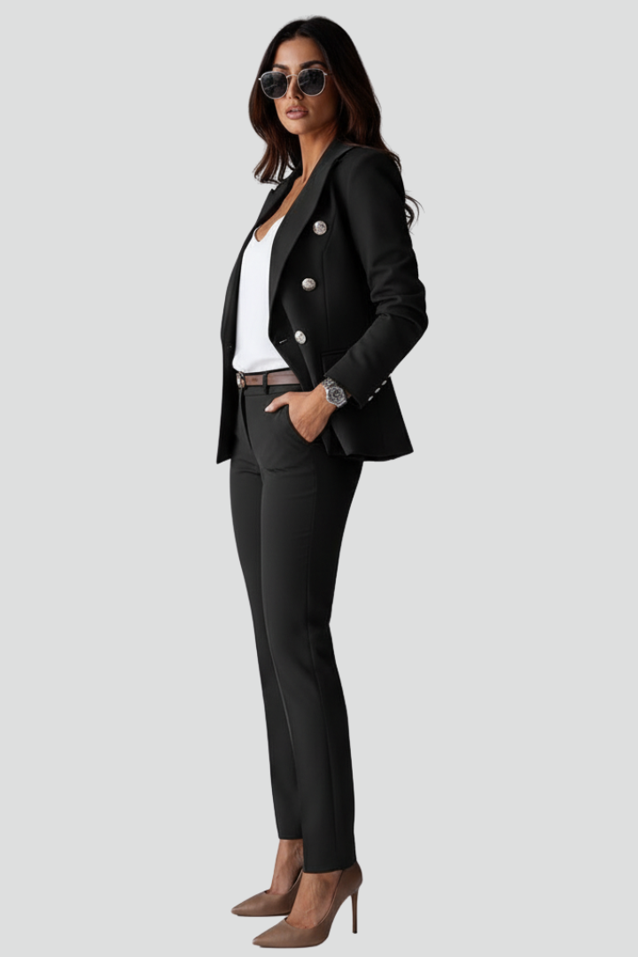 Women's Double-Breasted Blazer & Tailored Trouser Suit Set