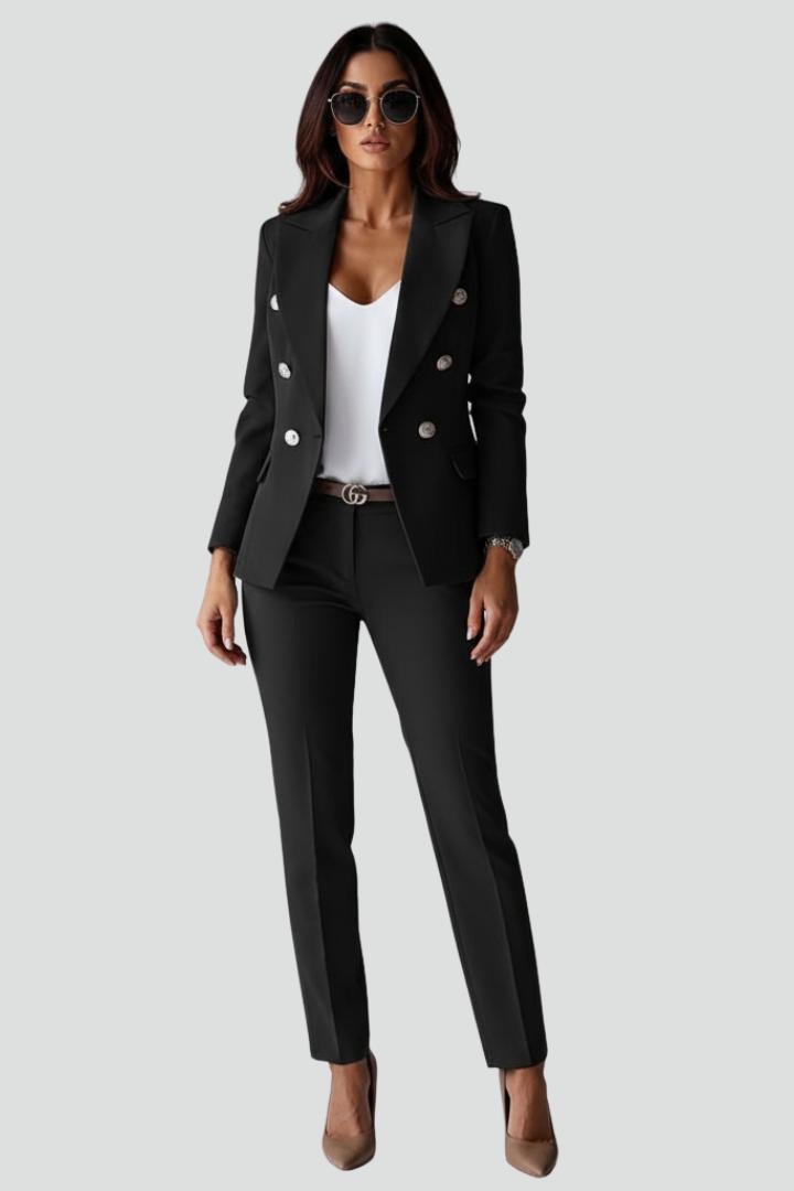 Women's Double-Breasted Blazer & Tailored Trouser Suit Set