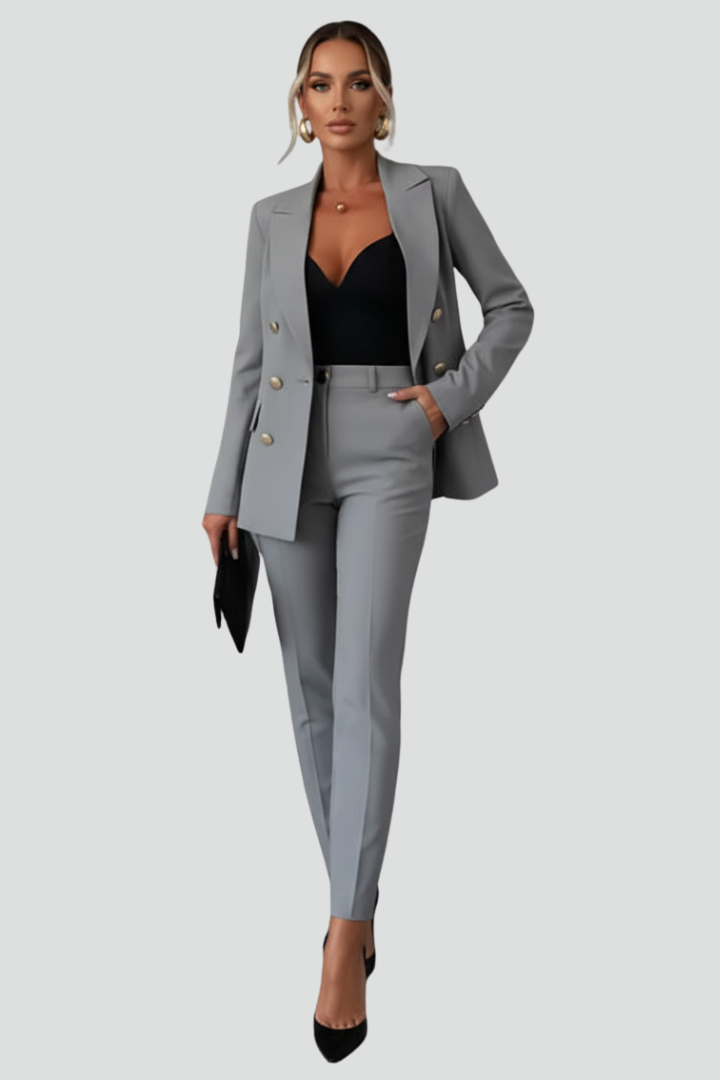 Women's Double-Breasted Blazer & Tailored Trouser Suit Set