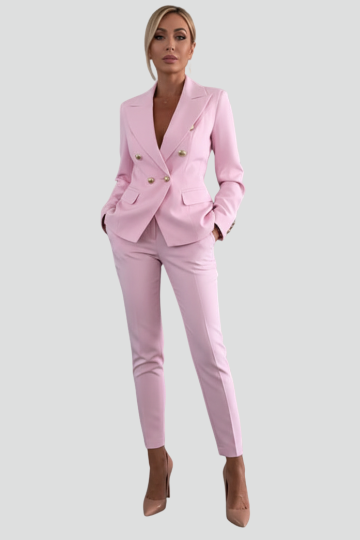 Women's Double-Breasted Blazer & Tailored Trouser Suit Set