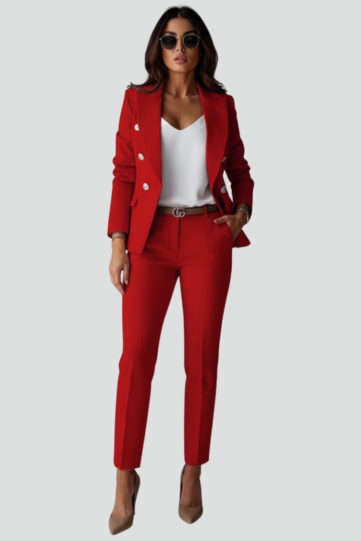 Women's Double-Breasted Blazer & Tailored Trouser Suit Set