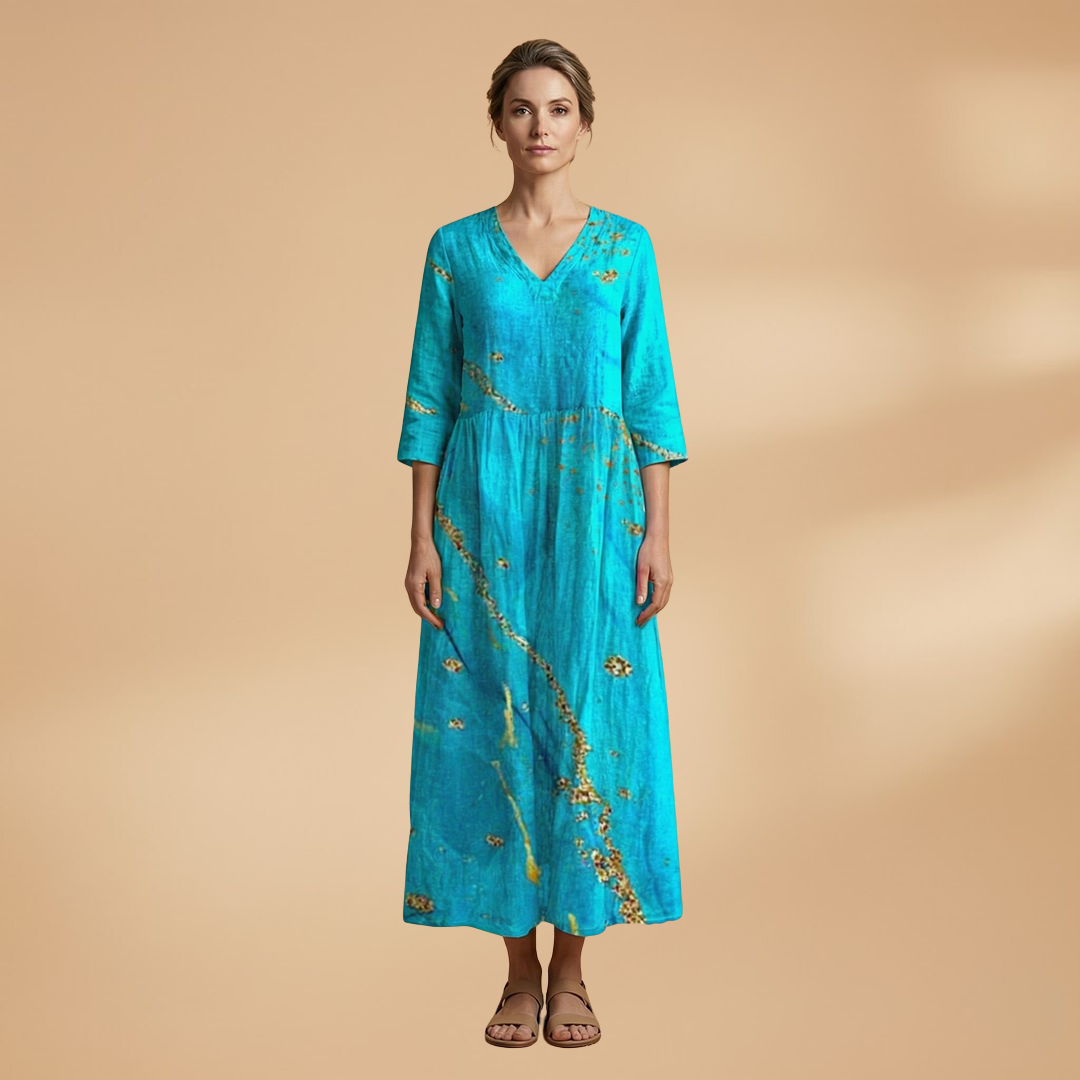 Women's Floral Print Linen Maxi Dress
