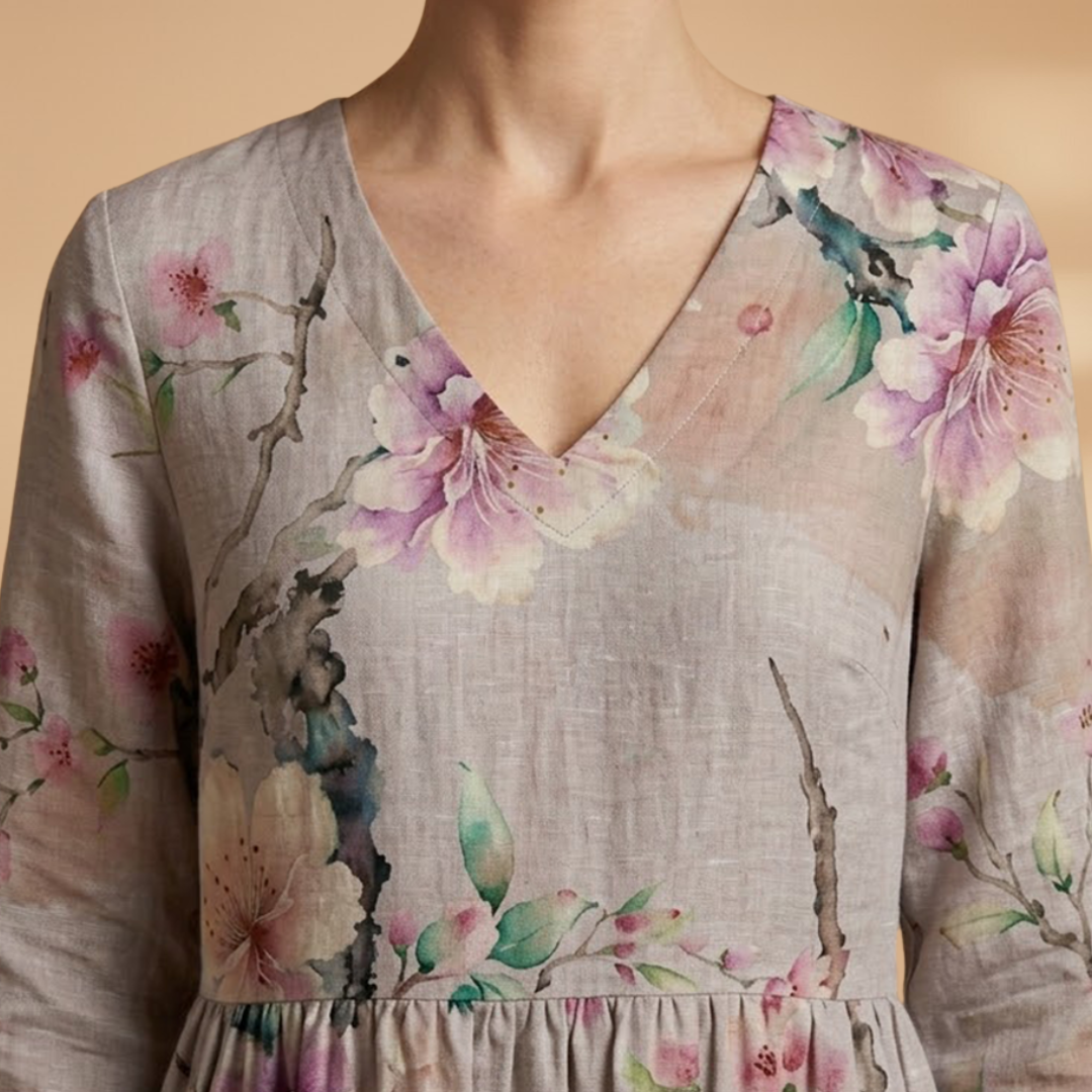 Women's Floral Print Linen Maxi Dress