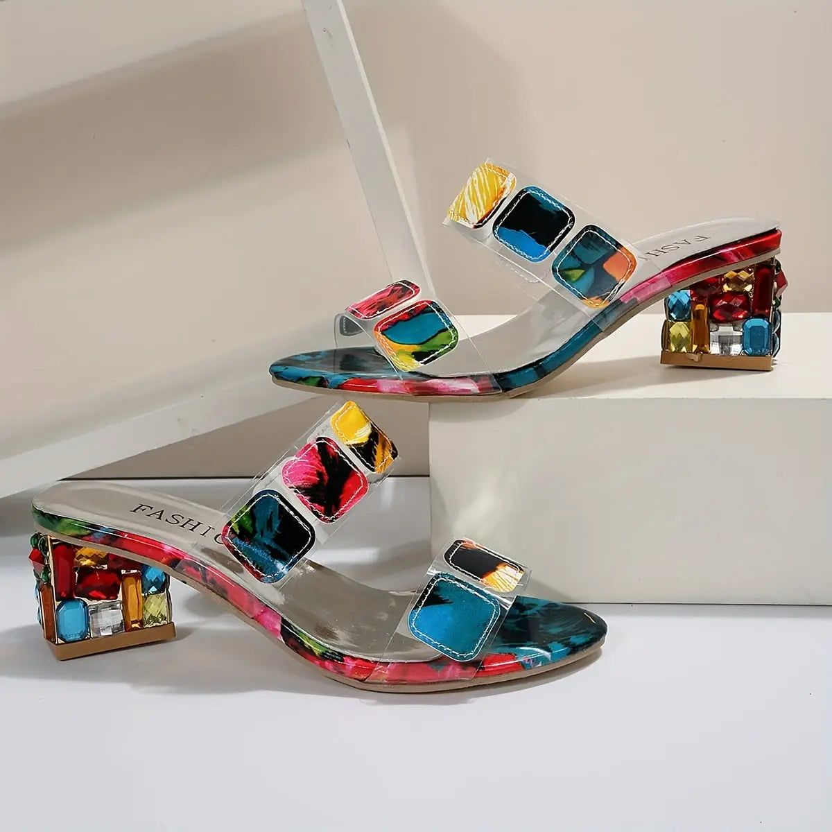 Printed Block-Heel Sandals with Supportive Footbed