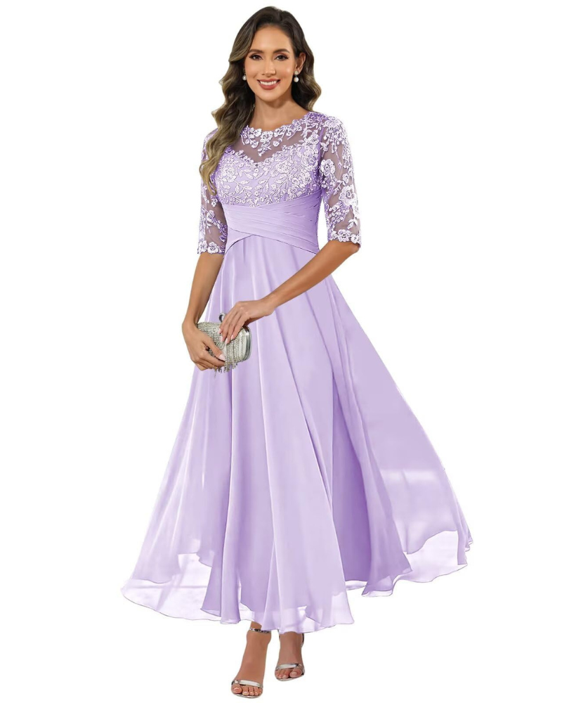 Women's Lace Bodice Chiffon Maxi Evening Dress