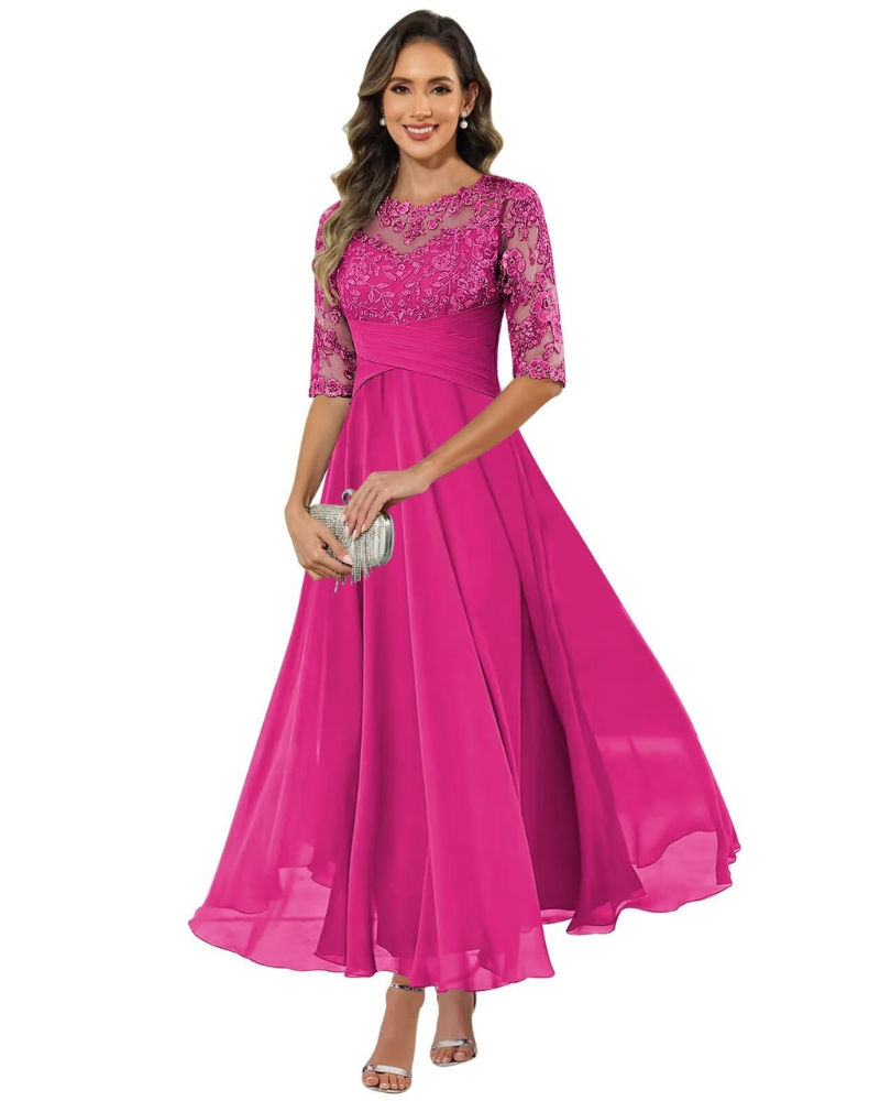 Women's Lace Bodice Chiffon Maxi Evening Dress