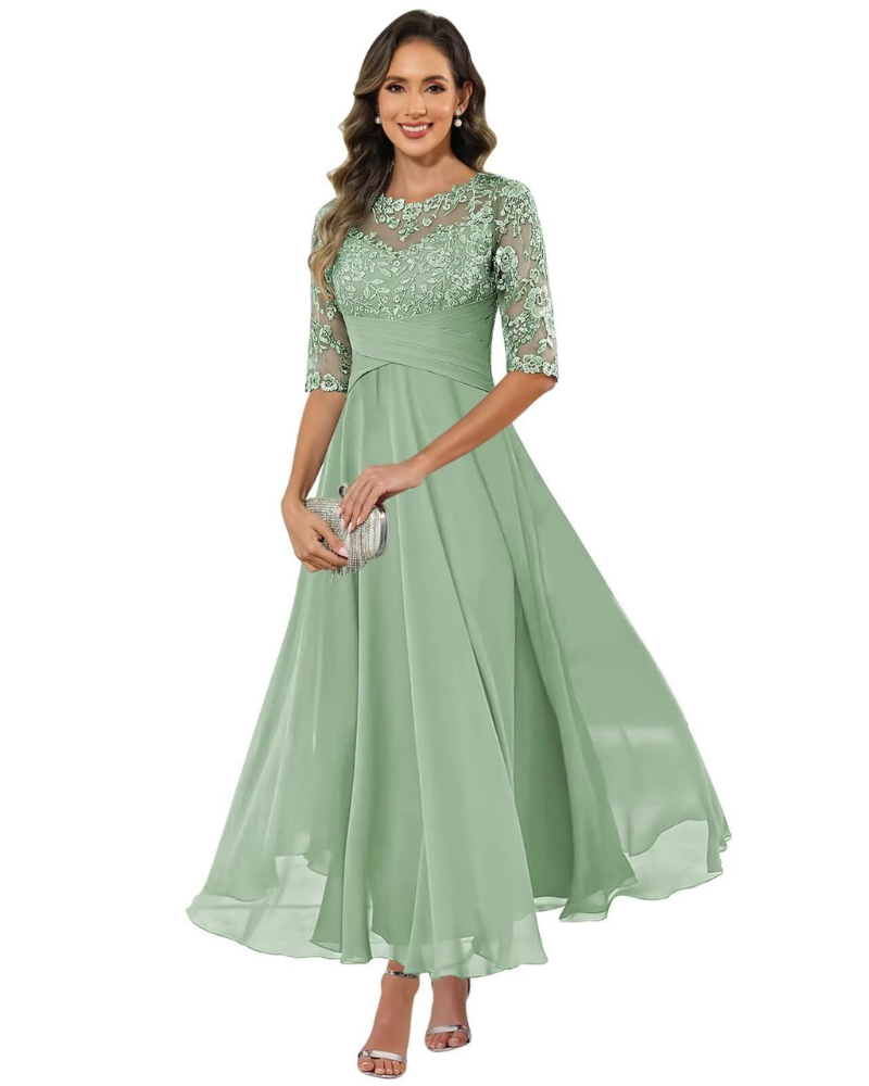 Women's Lace Bodice Chiffon Maxi Evening Dress