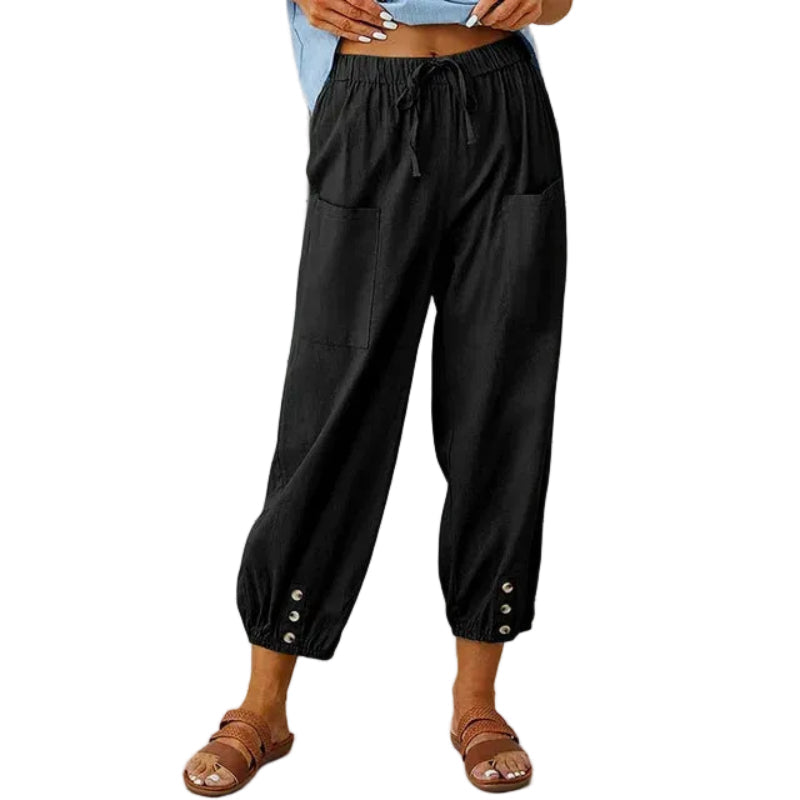 Harem Trousers with Button Cuff and Drawstring Waist