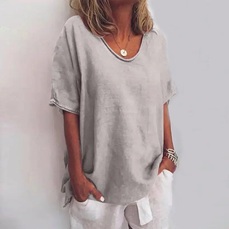 Lightweight Cotton Blouse with Relaxed Fit and Round Neck