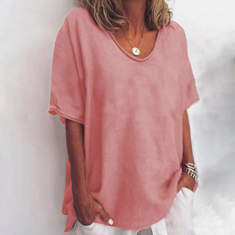 Lightweight Cotton Blouse with Relaxed Fit and Round Neck