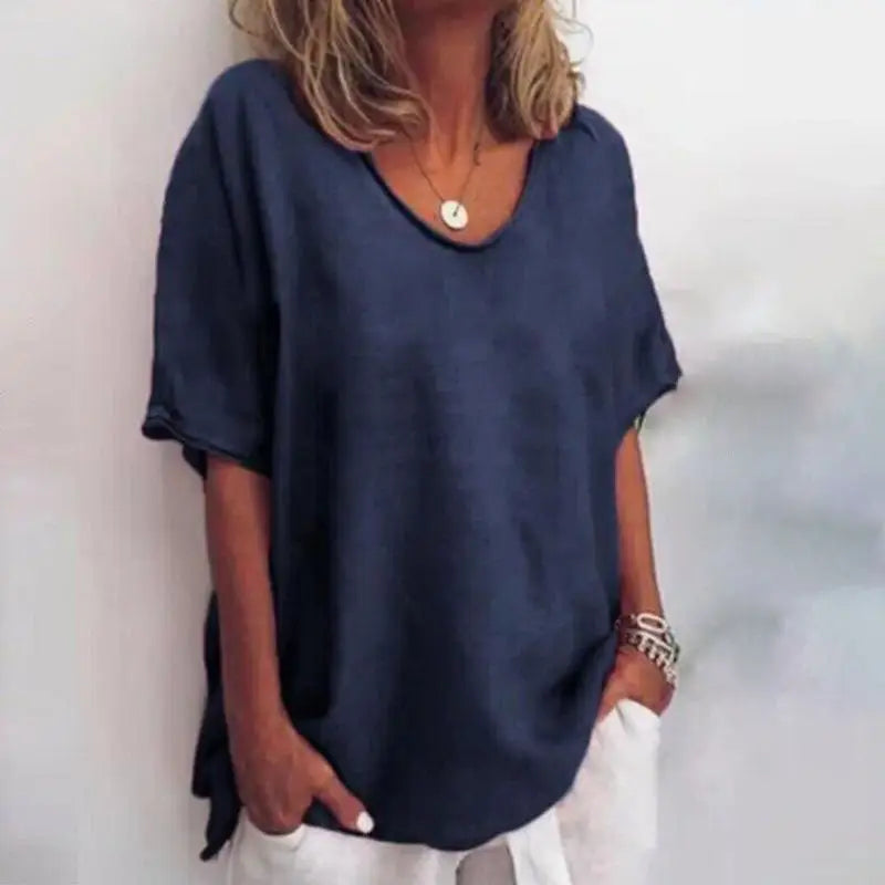 Lightweight Cotton Blouse with Relaxed Fit and Round Neck