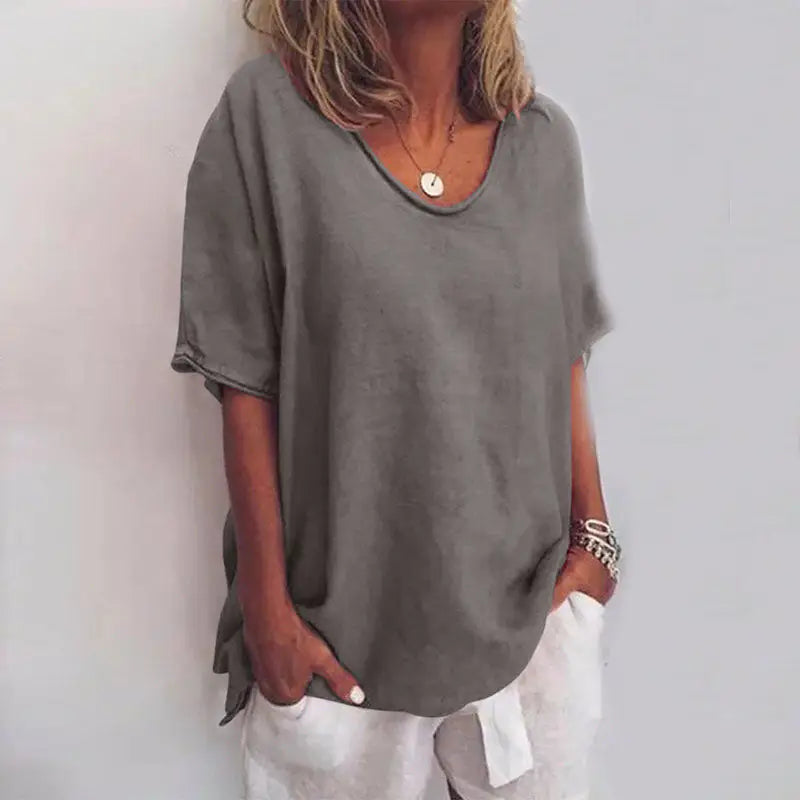 Lightweight Cotton Blouse with Relaxed Fit and Round Neck