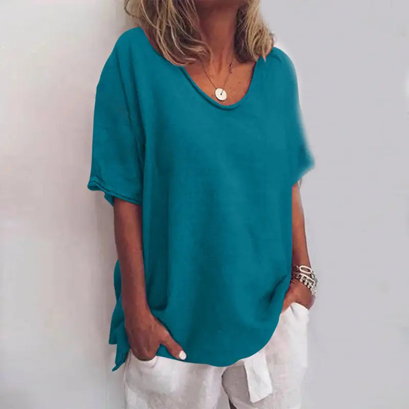 Lightweight Cotton Blouse with Relaxed Fit and Round Neck