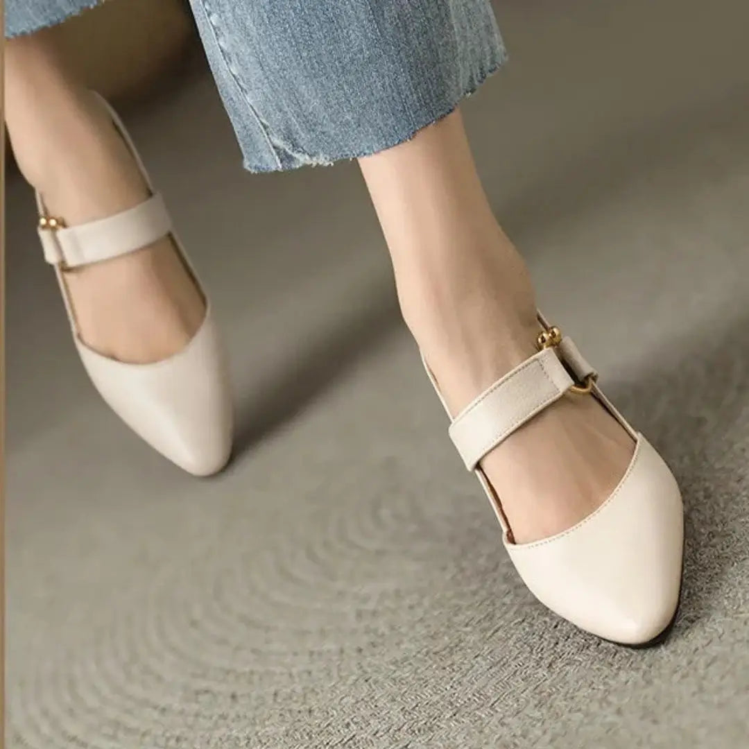 Leather Slingback Pumps with Buckle Detail and Block Heel
