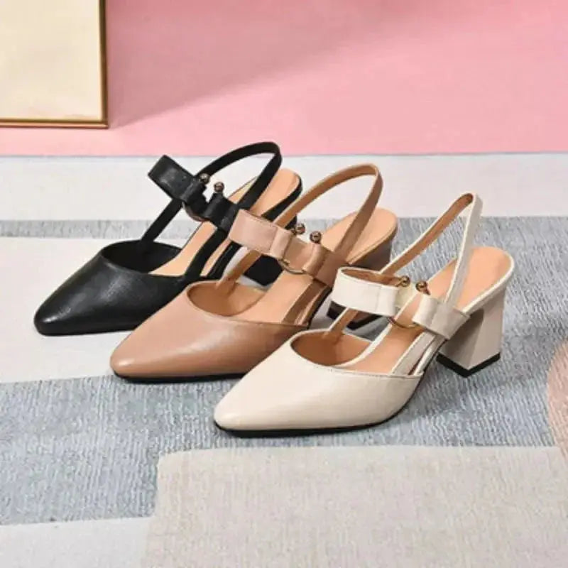 Leather Slingback Pumps with Buckle Detail and Block Heel