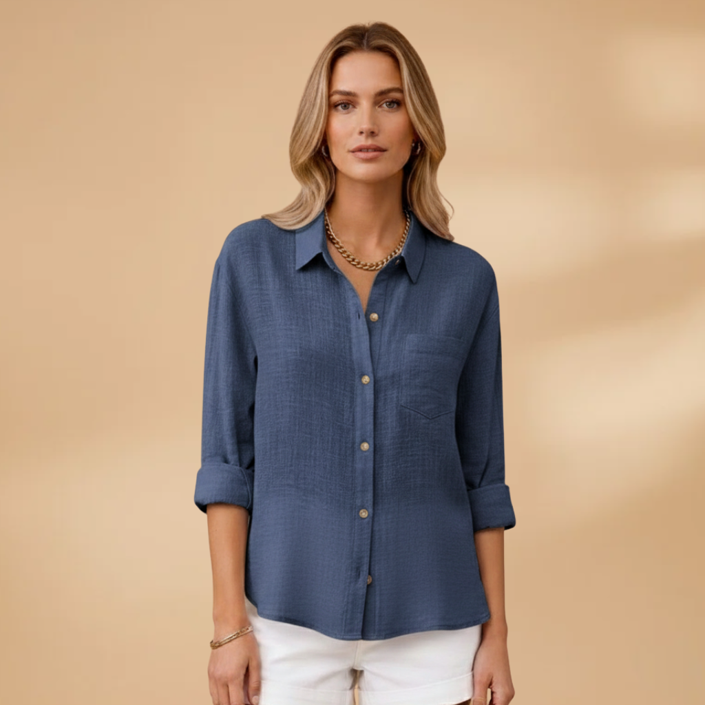 Women's Textured Button-Up Shirt with Chest Pocket