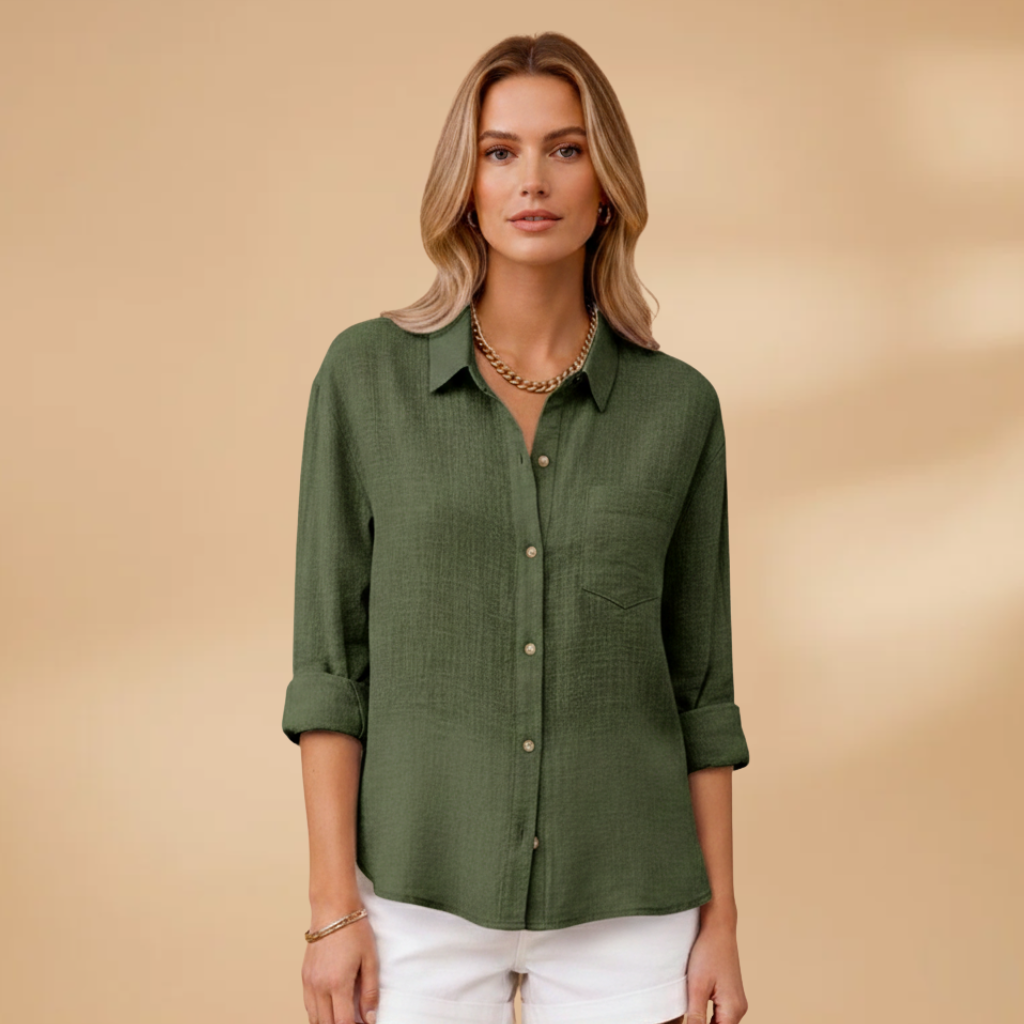 Women's Textured Button-Up Shirt with Chest Pocket