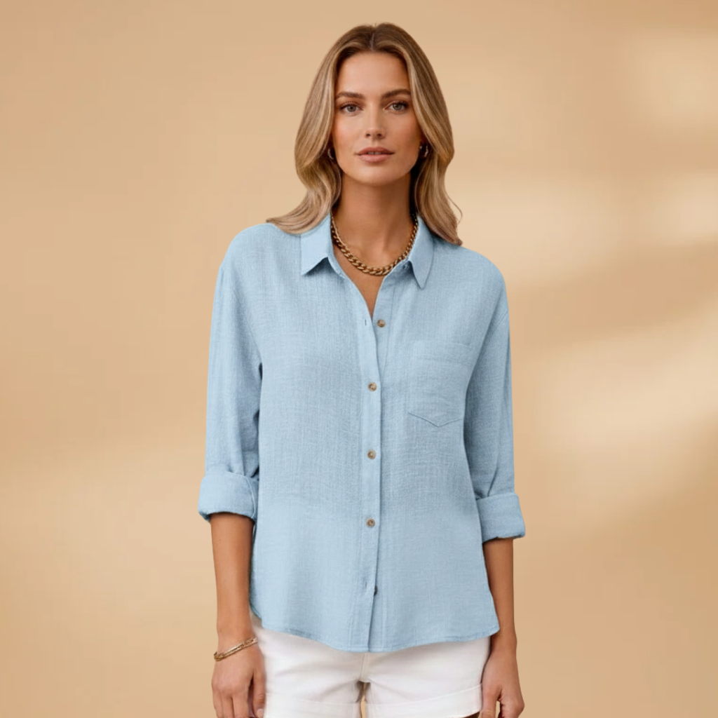 Women's Textured Button-Up Shirt with Chest Pocket