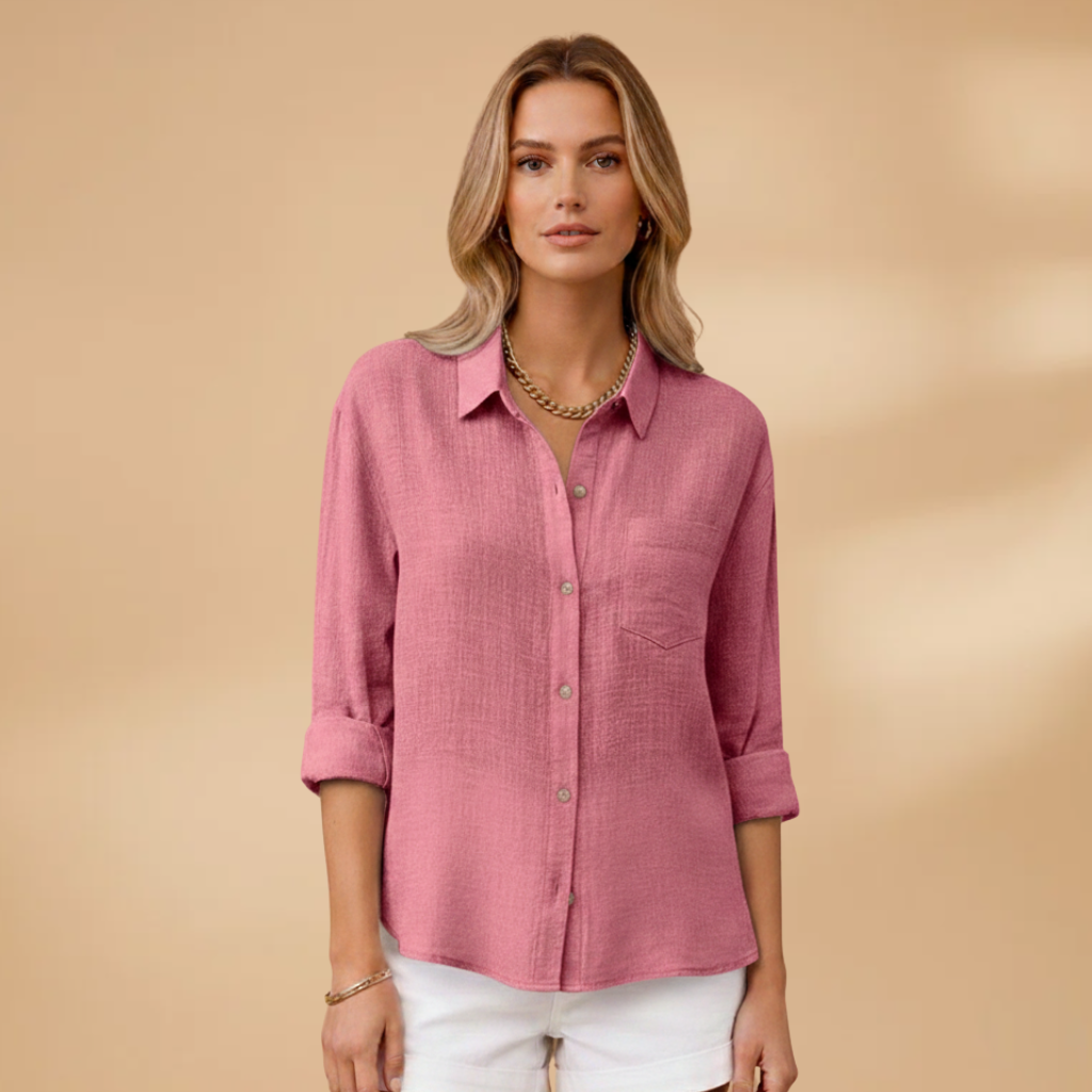 Women's Textured Button-Up Shirt with Chest Pocket