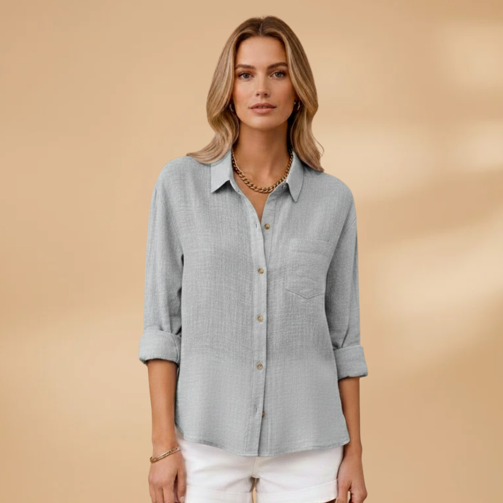 Women's Textured Button-Up Shirt with Chest Pocket