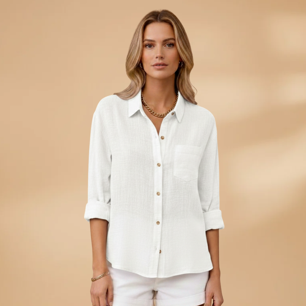 Women's Textured Button-Up Shirt with Chest Pocket