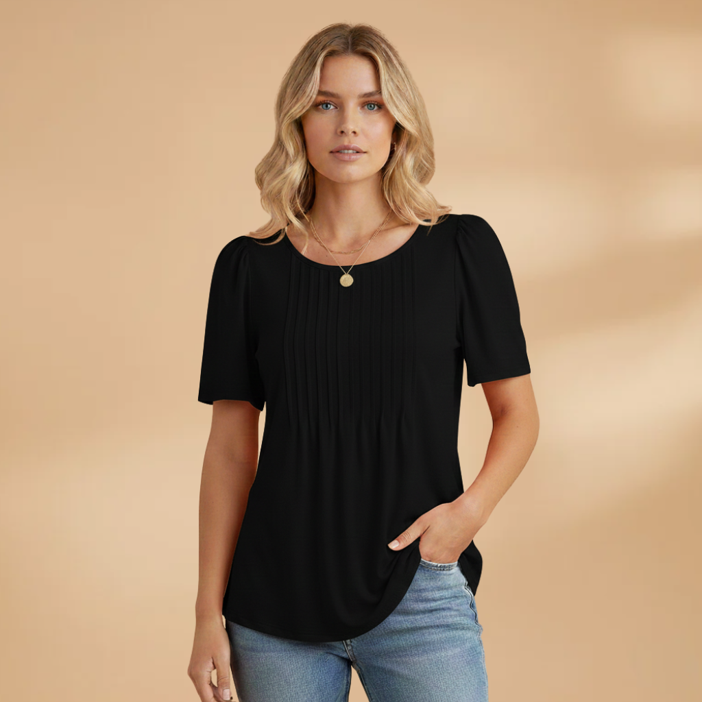 Women's Pintuck Top with Puff Sleeves
